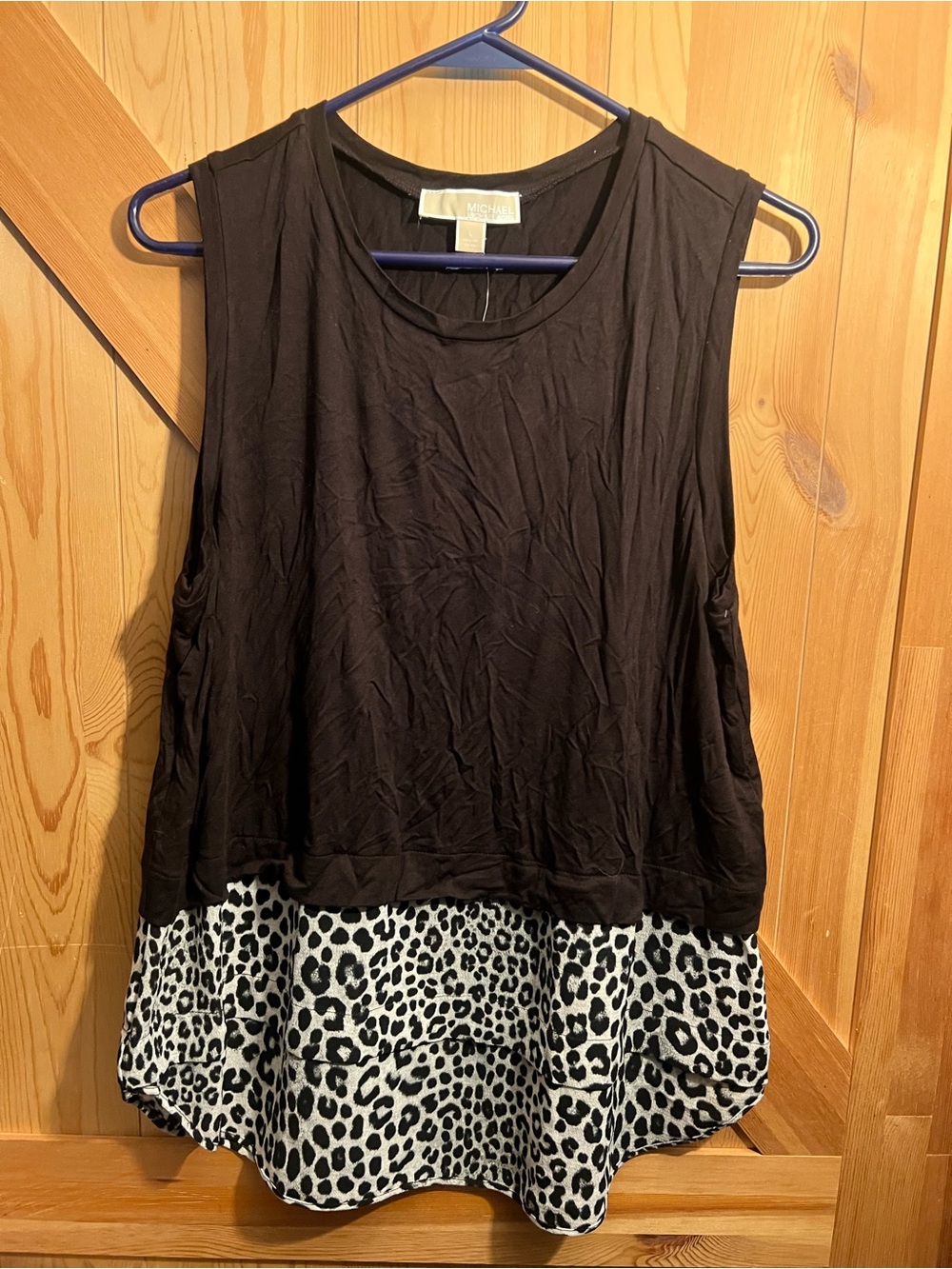 MICHAEL Michael Kors Black Tank with Black-and-White Leopard Hem